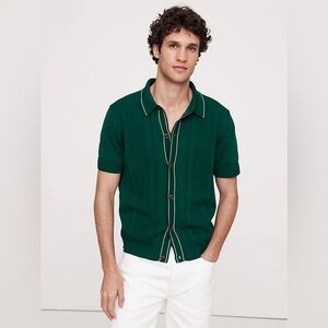 BANANA REPUBLIC RIBBED-STRIPE COTTON RESORT SHIRT